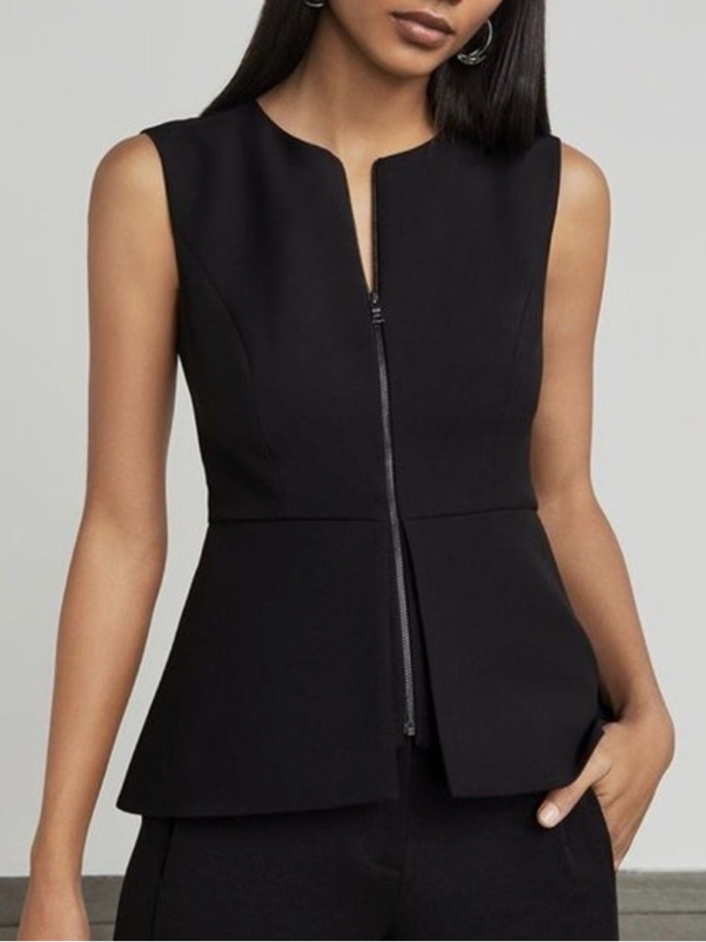 BCBGMaxAzria Black Sleeveless Zip-Front Top